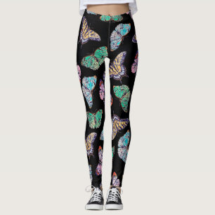 Leggings Papillons colorés Aquarelle Peinture Noir