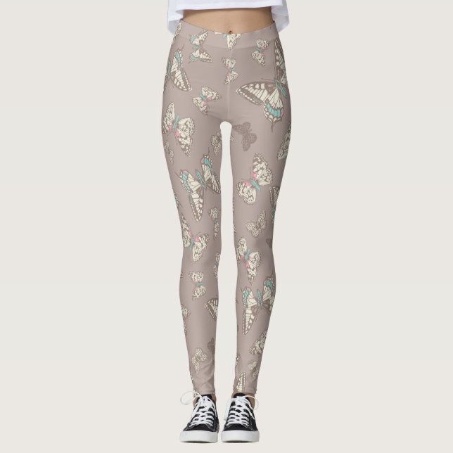 Leggings Papillons d'art encastré légumineuses gris brun (Devant)
