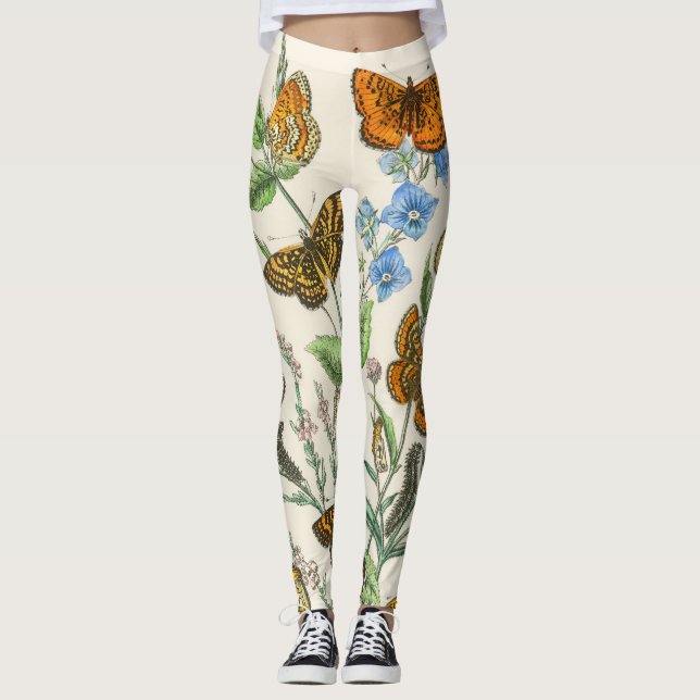 Leggings Papillons et fleurs Illustration Vintage 1 (Devant)