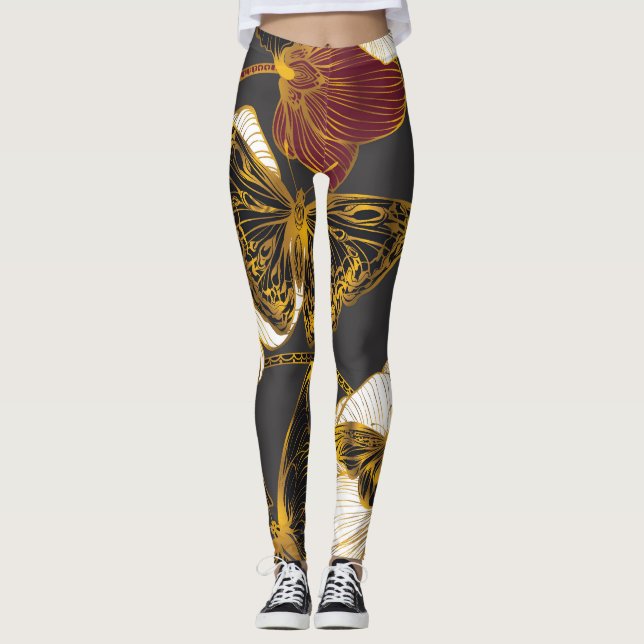 Leggings Papillons & Fleurs : Motif Boho de printemps (Devant)