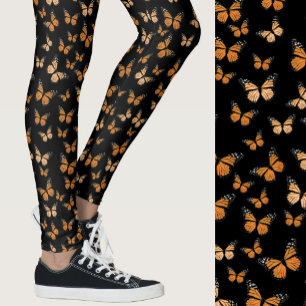 Leggings Papillons Monarques Motif Fantaisiste Noir