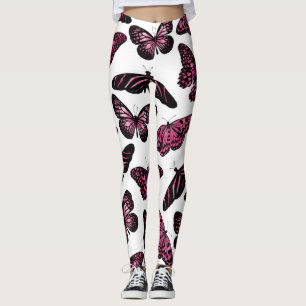 Leggings Papillons noir rose Fille Motif d'aquarelle