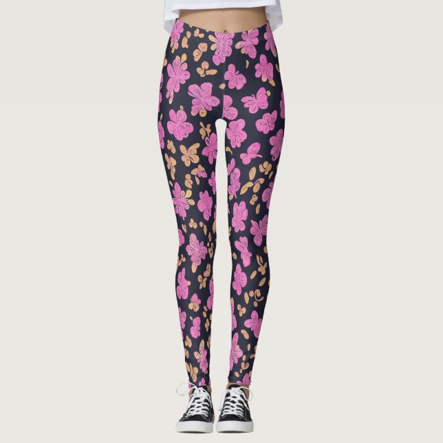 Leggings Papillons noirs Lululemon rose Floral (Devant)
