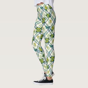 Leggings Papillons Rose de tatouage Turquoise jaune Plaid