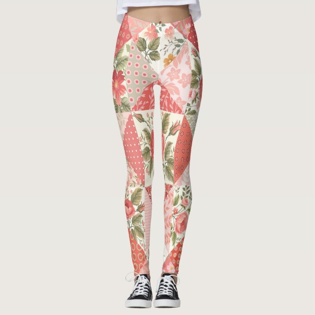 Leggings Papillons rose Patchwork sans couture (Devant)