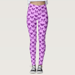 Leggings Papillons vintages, orchidée et améthyste violet