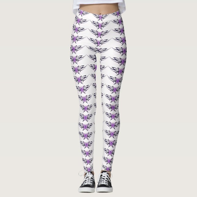 Leggings papillons violets blanc (Devant)
