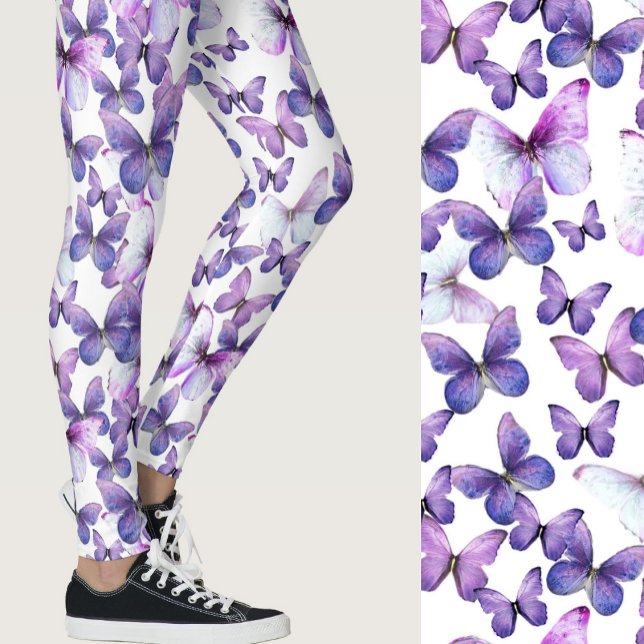 Leggings Papillons Violets Féminins à Motif Fantaisiste (Créateur téléchargé)