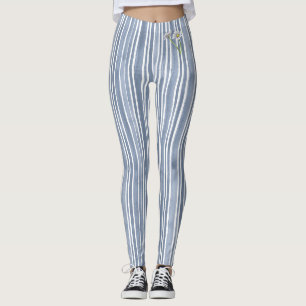 Leggings Pâquerette aquarelle rayée bleu pâle élégante