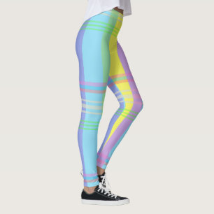 Leggings Pâques Plaid Bleu Jaune Rose Lavande Leger