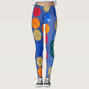 Leggings Parapluies colorées dans le ciel bleu orange rouge