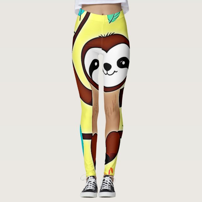 Leggings Parcelle mignonne accrochée à une branche d'arbre (Devant)