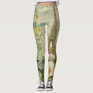 Leggings Paris France Voyage Vintage Art Antique Peinture