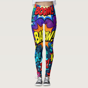 Leggings Paroles d'action de bande dessinée graffiti néon
