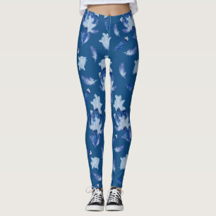 Leggings Parrot Exotique-Blanc Bleu Plumes Répéter