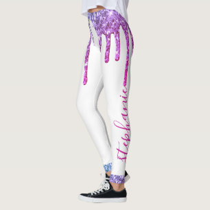 Leggings parties scintillant à goutte violet rose Nom perso