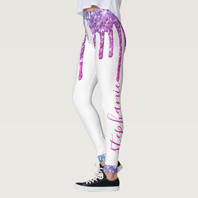 Leggings parties scintillant à goutte violet rose Nom perso (Gauche)