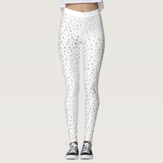 Leggings Parties scintillant Argent Petites Étoiles Blanche (Devant)