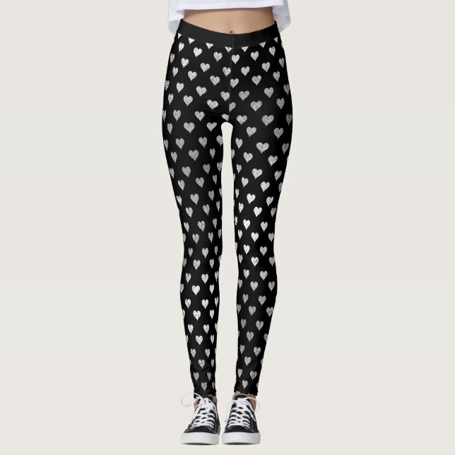 Leggings Parties scintillant Argent Petits Coeurs Noir Deli (Devant)