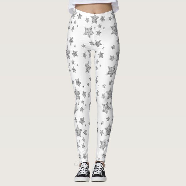 Leggings Parties scintillant argent scintille Étoiles motif (Devant)