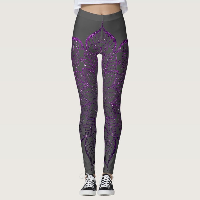 Leggings Parties scintillant aux framboises foncées Mandala (Devant)