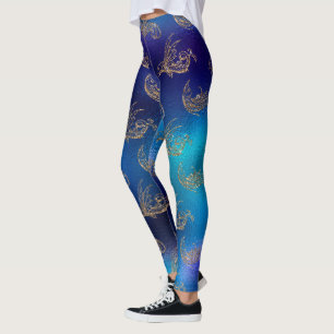 Leggings parties scintillant bleu or mer créature mermaid d