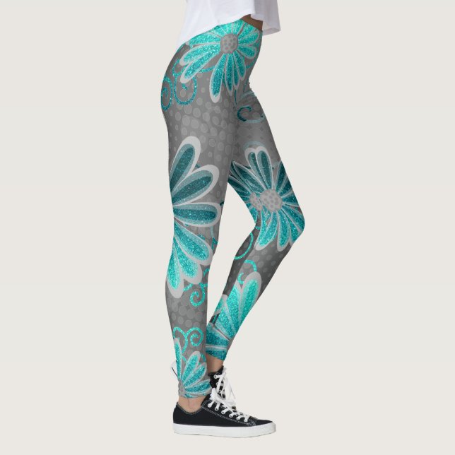Leggings Parties scintillant bleu turquoise gris ombre (Droite)