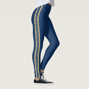 Leggings Parties scintillant bleue et or Texte personnalisé