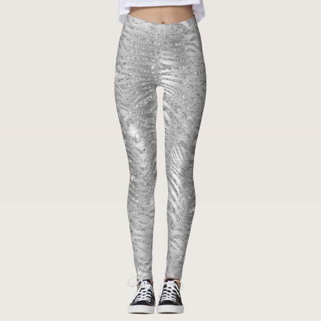 Leggings Parties scintillant d'argent stylé Wild Tiger Stri (Devant)