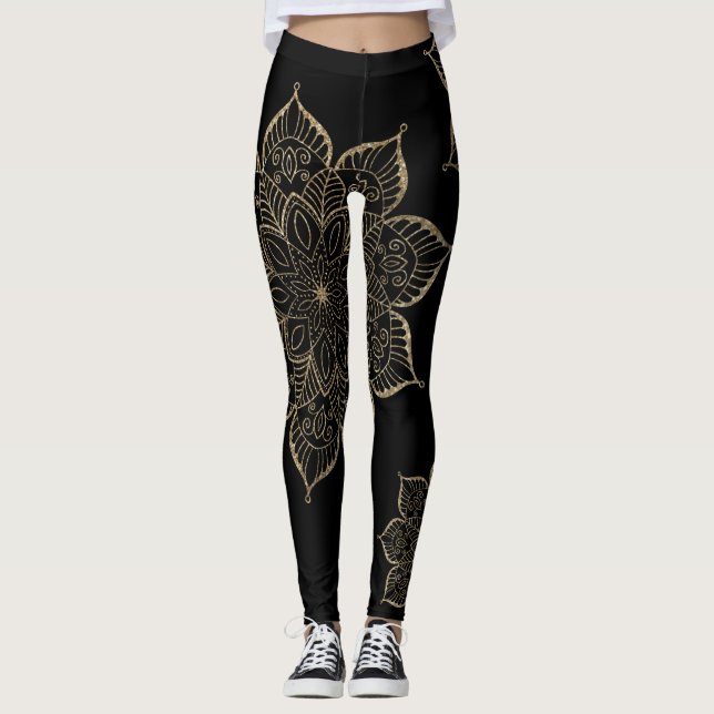 Leggings Parties scintillant de Mandalas Gold Faux non cent (Devant)