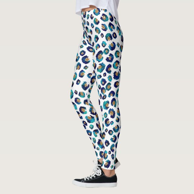 Leggings Parties scintillant d'or bleu Motif Leopard (Gauche)