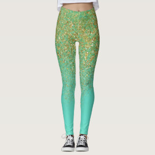 Leggings Parties scintillant d'or et Turquoise étincelle de