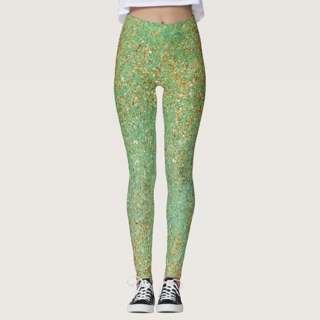 Leggings Parties scintillant d'or et Turquoise étincelle de (Devant)