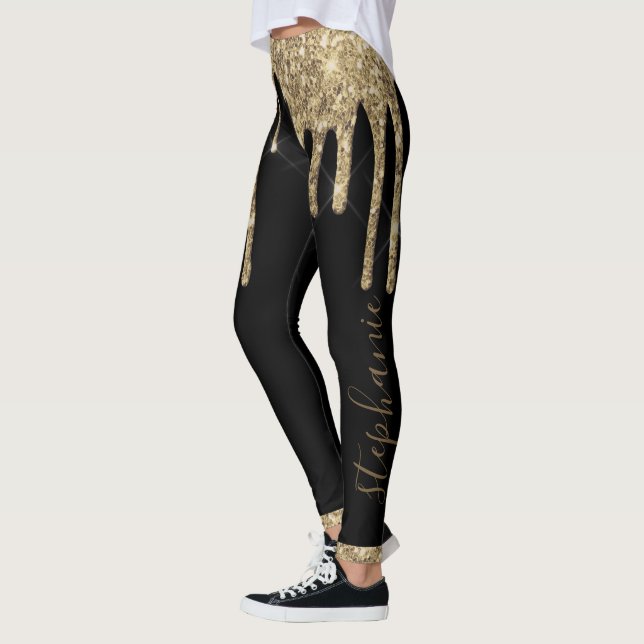 Leggings parties scintillant d'or noir chic nom personnalis (Gauche)