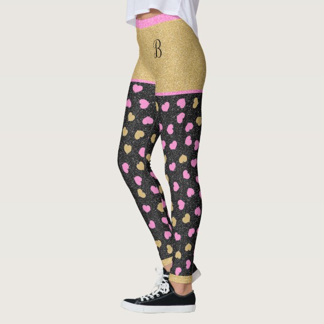 Leggings Parties scintillant D'Or Shorts Coeurs Rose Et Or  (Gauche)