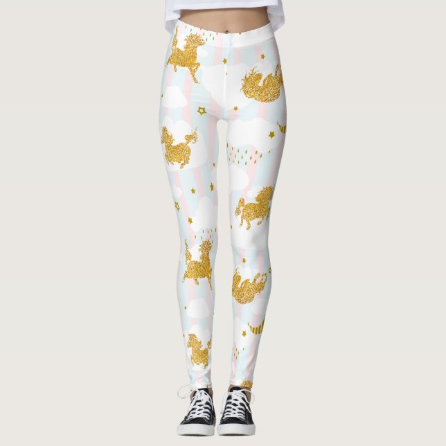 Leggings Parties scintillant d'or Unicorn Motif Girly Yoga  (Devant)