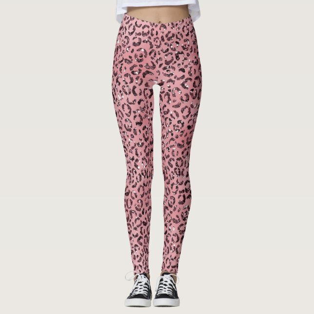 Leggings Parties scintillant empreinte de léopard rose (Devant)
