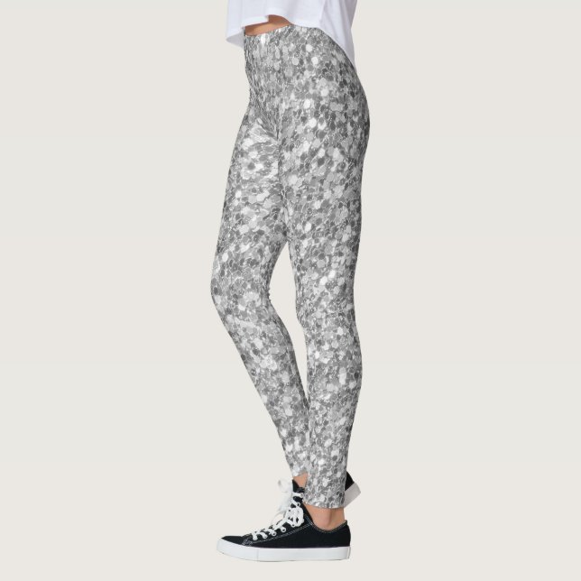 Leggings Parties scintillant En Mosaïque Blanche Et Grise (Gauche)