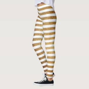 Leggings Parties scintillant en or gras et rayures blanches