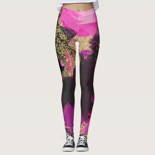 Leggings Parties scintillant en or noir rose Brush moderne  (Devant)
