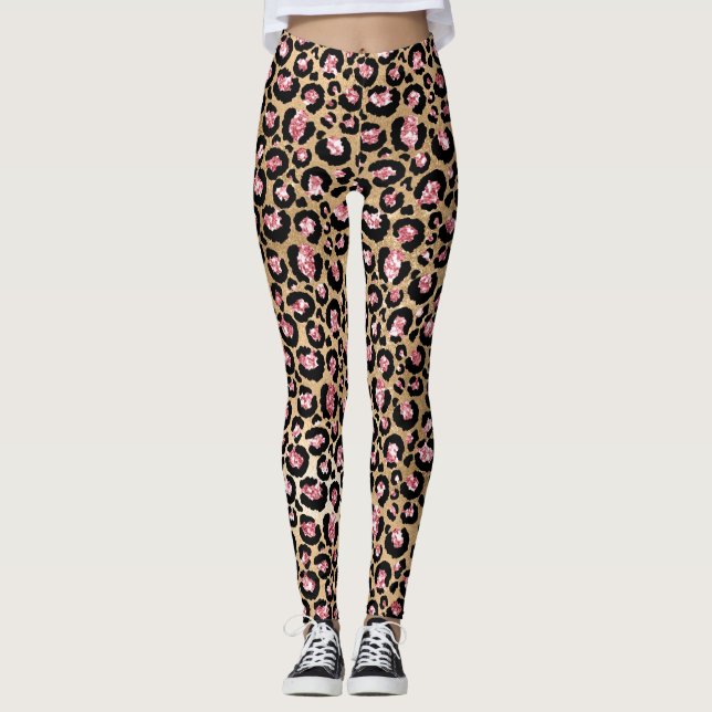 Leggings Parties scintillant Léopard à huile rose pâle et o (Devant)