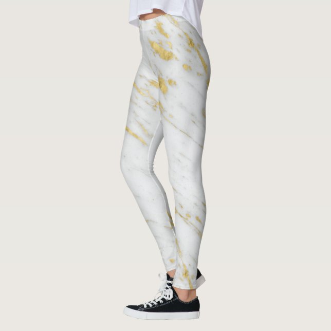 Leggings Parties scintillant Marbre blanc en or tacheté (Gauche)