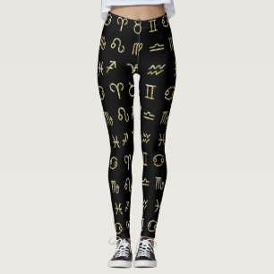 Leggings Parties scintillant noire et or Signes d'astrologi