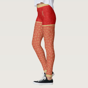 Leggings Parties scintillant or, Motif or & rouge, Monogram