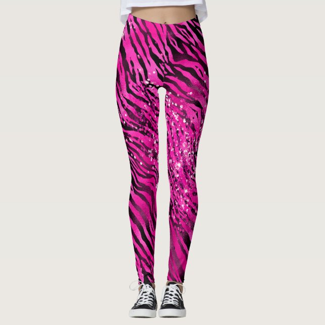 Leggings Parties scintillant rose et noire élégant Tiger St (Devant)