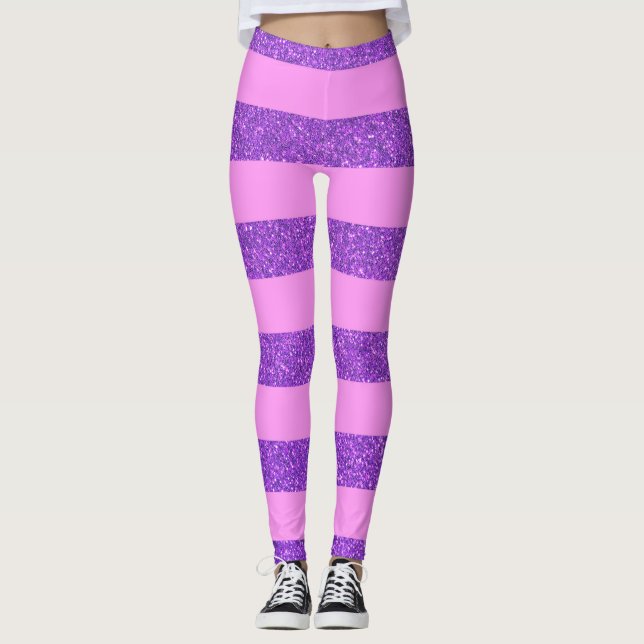 Leggings Parties scintillant rose et violet fillette rayure (Devant)