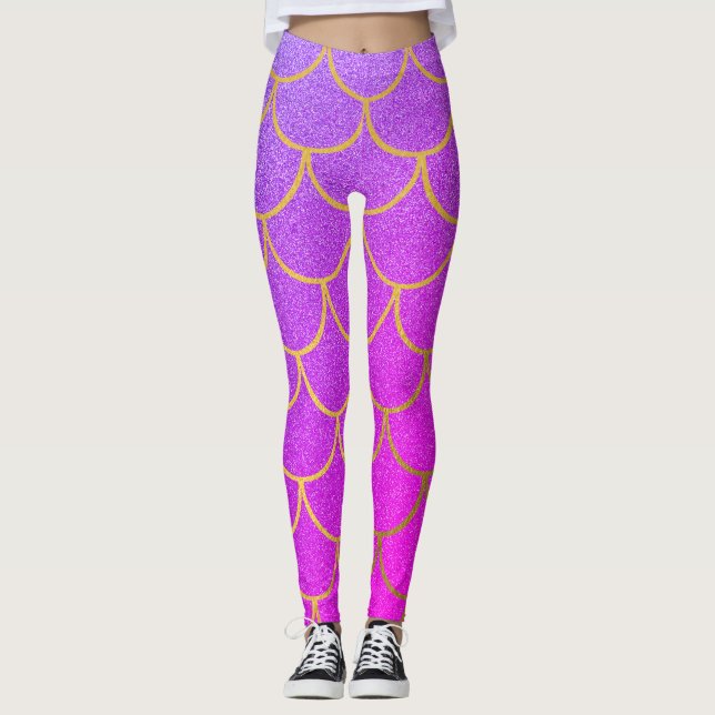Leggings Parties scintillant rose violet de sirène or (Devant)