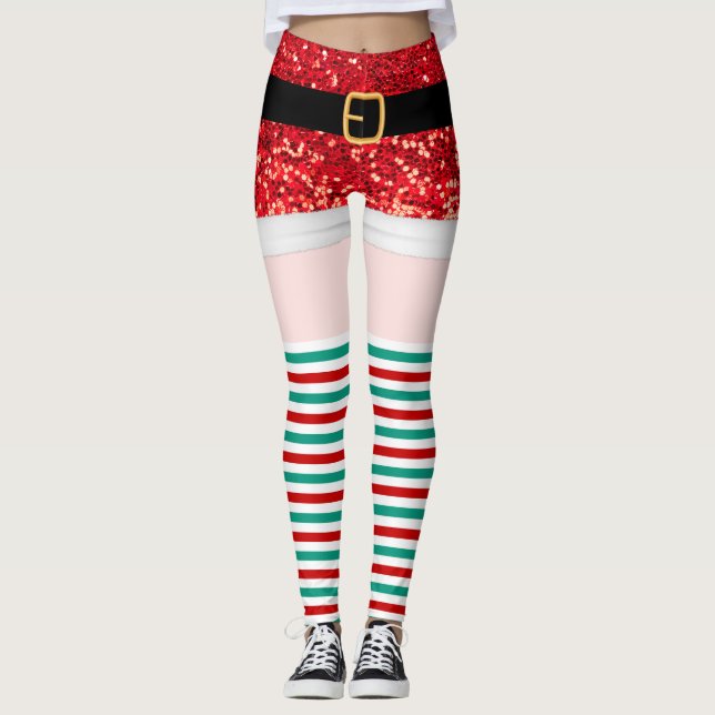 Leggings Parties scintillant rouge du Père Noël (Devant)