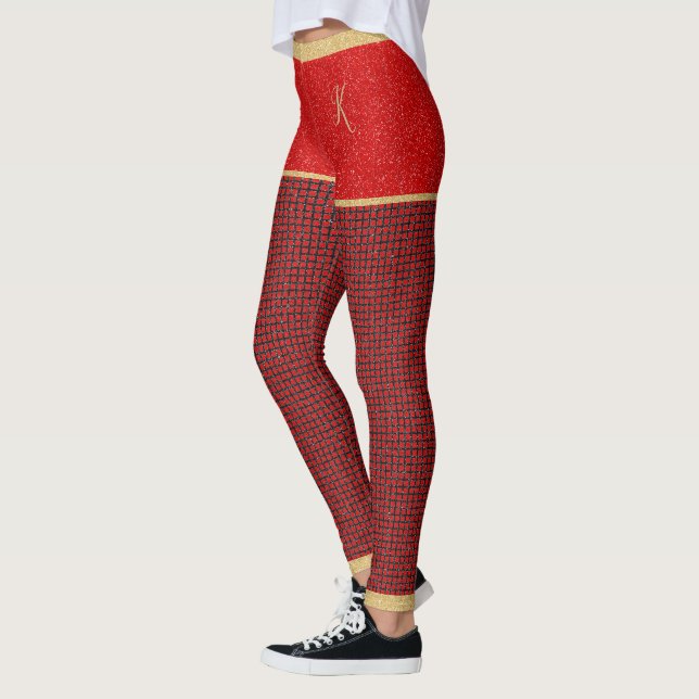 Leggings Parties scintillant rouge, Motif noir rouge, Monog (Gauche)