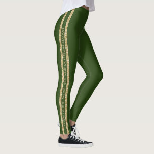 Leggings Parties scintillant verte et or Texte personnalis
